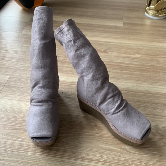 Rick Owens elasticized leather sock open toe platform bootie - Picture 4 of 17